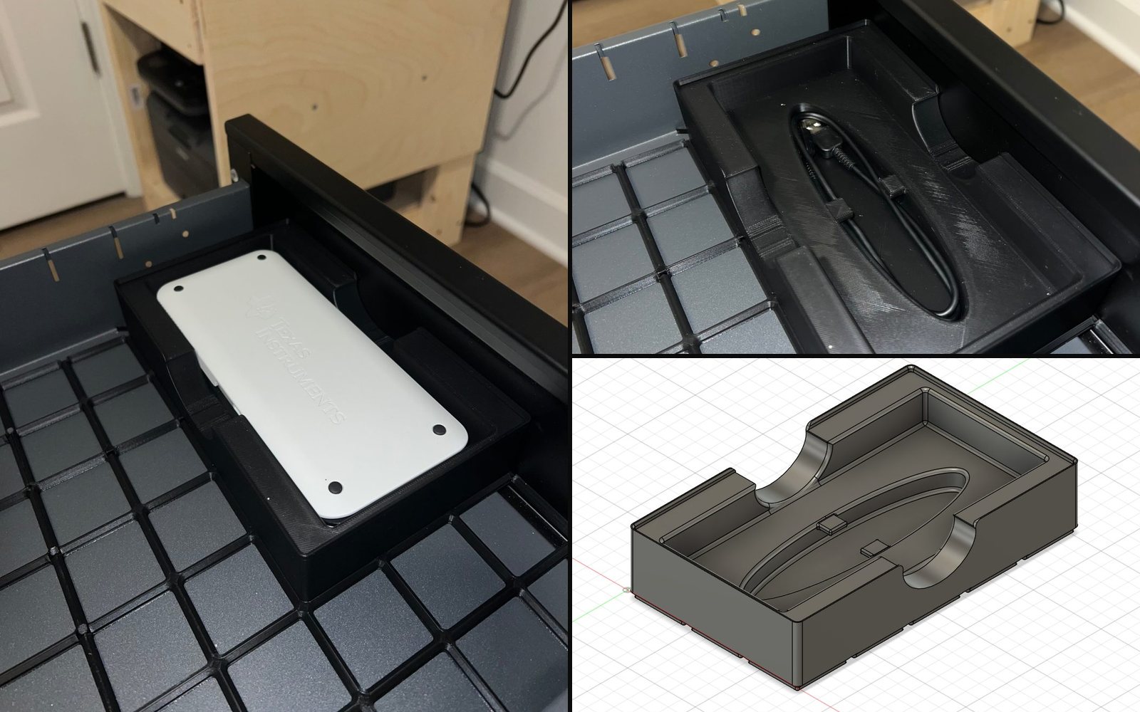 3D-printed calculator and cable organizer